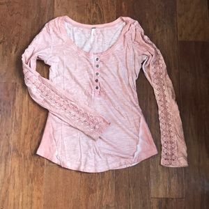 Free People Lace Sleeve TShirt
